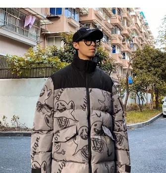 Muži Japonský Streetwear Black Puffer Bunda 2020 Mens Harajuku Patchwork Zimné Bublina Coats Muž Ghost Hip Hop Vetrovka