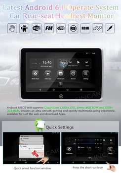 Quad-core Auto Monitor na opierku hlavy Android 6.0 HD rozlíšenie 1366*768 Kapacitný Dotykový Displej Auto 1080P Video Prehrávača HDMI Zrkadlenie Obrazovky FM