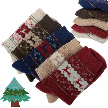 Ženy Zimné Ponožky Vianočný Darček Teplé Vlnené Ponožky Snowflake Jeleň Pohodlné