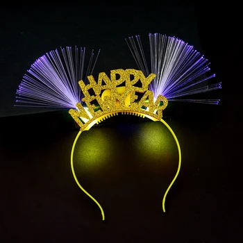 Ženy, Dievčatá, Krásne LED Optický Ucho Vlasy Hoop Lesk Šťastný Nový Rok Písmená Nášivka Blikajúce Svetlo hlavový most Vianočný Večierok