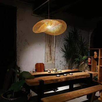 Čínska Klasická Bambusu Lampa Prívesok Svetlo Vnútorné Osvetlenie Modernej Reštaurácii Hotela Ratan Svetlá pre Obývacia Izba Závesné Lampy