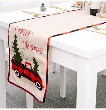 Vianočný Stôl Runner, Auto a Vianočný Stromček Vzor Tabuľky Vlajka Dekoratívne Stôl Runner pre Vianočný Večierok Domáce Dekorácie