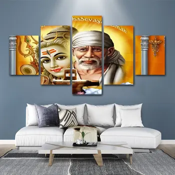 Wall Art HD Vytlačí Domáce Dekorácie 5 Kusov Sai Baba Plátno Obrázok Maľovanie Obývacia Izba Modulárny Náboženské Obrázok umelecké Diela Plagát