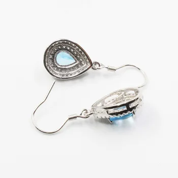 Pevné 925 silver topaz drop náušnice pre strán, 5 mm * * * * 7 mm prírodné svetlo modrá topaz náušnice, Módne topaz šperky, darček pre ženu
