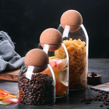 Bambusové Veko Sklenených Nádob Kuchyňa Úložný Kontajner Viacúčelový Korenie Kandizovaný Cukor Coffee Bean Hermeticky Uzavretých Kanister Skladovanie Fliaš