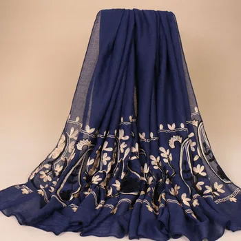 20PCS/VEĽA Kvetinové Výšivky Šatku Žien Vysoko Kvalitnej Bavlny Hidžáb Teplé Čierne Šály Bufanda mujer pashimina elegantné 190*90 cm