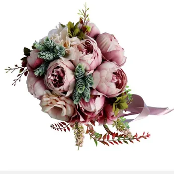 Nevesta drží kyticu vodné kvapôčky simulácia kvetinové svadobné šaty domácnosť, dekorácie, svadobné Doprava Zadarmo