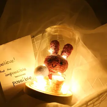 Rozprávky na Čítanie S Sklenený Kryt Dekorácie Led Nočné Svetlo Vianoce, Valentína Drevený Základ Malý Králik Rose Lampa