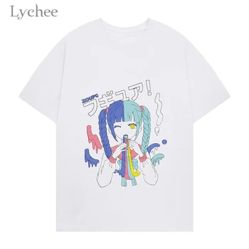 Liči Harajuku dámske Topy Japonské Kreslené Dievča, Príležitostné Tlače T-shirt kórejský Tmavé Anime Módne Voľné Letné Ženy T-Shirt
