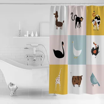 Sprchový Záves Nepremokavé Polyesterové Tkaniny Sprchový Záves Spájať Cartoon Zvieratá Pozadí