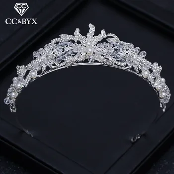 CC svadobné šperky tiaras a koruny hairbands luxusné princezná zapojenie vlasové doplnky pre nevesty pearl drahokamu darček XY276