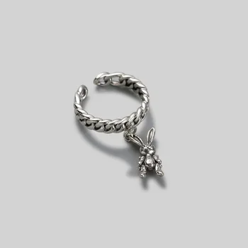 Horúca novinka Európy a Ameriky Originálny Dizajn Retro Krúžok 925 Silver Zajačik Reťazca krúžok pre ženy Party & narodeniny DIY jemné šperky darček