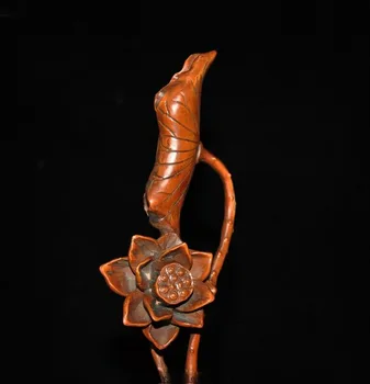 Svadobné dekorácie Čína Krušpán dreva Ručne vyrezávaný FengShui kvet lotus Lotus leaf umenie šťastie, socha