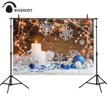 Allenjoy Vianočné photocall pozadie snowflake dreva stenu blue bell sviečka oslavu photo studio photobooth professional