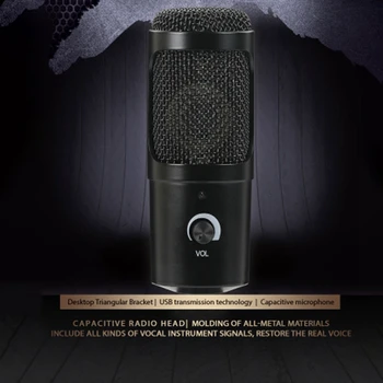 Chladič Mikrofón USB Karaoke Mikrofón Nahrávanie s Konzolový Držiak Statív Plug and Play pre Prenosný POČÍTAČ,
