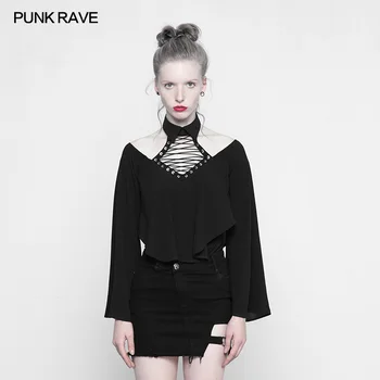 Nový Punk Rave Black Gotickej Módy Bežné Duté Sa Loď Krku Sexy Ženy T-shirt Topy OPT205