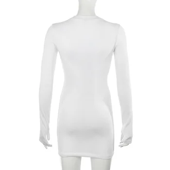 2019 Ženy Street Fashion List Tlač Tvárny Mini Šaty S Dlhým Rukávom Vysoký Pás Ležérne Oblečenie Biele Pletené Ceruzka Šaty