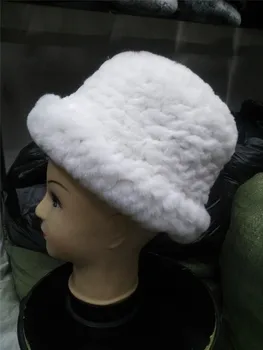 Prírodné kožušinové čiapky pre ženy eleganciu zime teplé pletené zahustiť reálne rex králik kožušinové čiapky čierna biela šedá kožušiny hatH109
