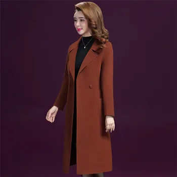 Vlnené Kabát Ženy Karamel L-5XL Plus Veľkosť 2021 Jar Nové Módne kórejský Úrad Slim Tmavo Červené Dlhé Zmesi Bunda Feminina LR1008