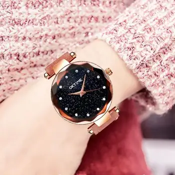Nové Módne Ženy Hodinky Bežné Ženy Hviezdy Neba Drahokamu Sledovať PU Remienok Analógové náramkové hodinky Quartz