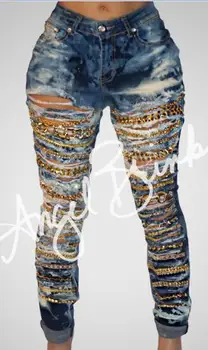 GUIKELL NEW HORÚCE predaj express eBay hot break džínsy dámske malé nohy pás reťazca