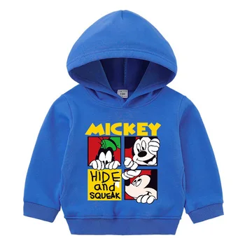 Disney Mickey detská mikina s Kapucňou Chlapci Dievča s Kapucňou Sveter Plus Velvet Mikina Dlhým Rukávom T-shirt Vrecká Čalúnená Bunda