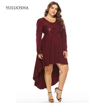 YULUOSHA Plus Veľkosť Večerné Šaty Sequined O-Krk Dlhý Rukáv Formálne Šaty Dlhé Šaty Elegantné Ženy Vestidos De Fiesta De Noche