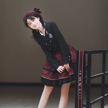 Anglicko študent štýl sladké lolita jk jednotné vyhovovali krátke sako +sukňa prehoz na jeseň zima mäkké dievča cosplay loli