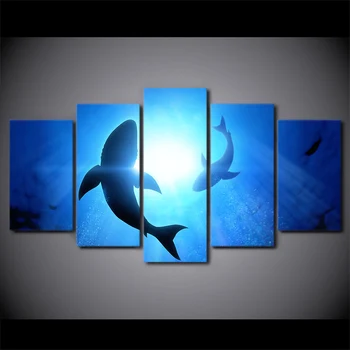 HD Vytlačené 5 Kus Plátna Umenie Abstraktné Shark Maľovanie Modrý Oceán obrazov na Stenu pre Obývacia Izba Moderne Doprava Zadarmo CU-1713C