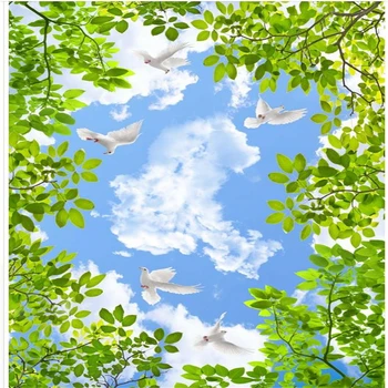 Vlastné 3d stropy Cloud blue sky stropy biely oblak, zelenej listovej sky stropné nástenné 3d strop, nástenné maľby, tapety