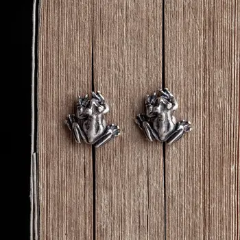 S925 sterling silver Mini Žaba náušnice pre mužov a ženy, Nový punk štýl anti alergie ucho stud ucho klip šperky