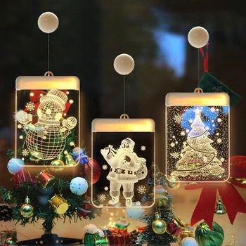 Vianočné Okno Závesné Svetlo LED Akrylové Dosky Vianočný Stromček Zvony Snowflake Vianoce Prihláste sa Okno Opony Party Dekor Lampa