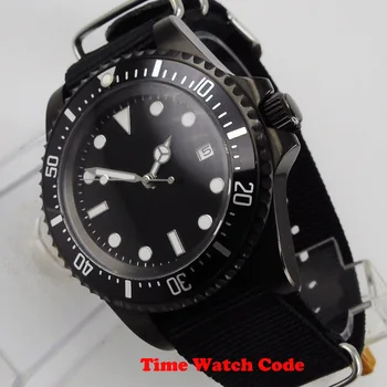42mm Black Sterilné Dial dátum, PVD povlakom prípade, čierny Nylon popruh svietiace ručičky keramické rámu Automatického pohybu pánske Náramkové hodinky