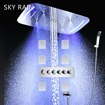 OBLOHA, DÁŽĎ Kúpeľňa Príslušenstvo, Luxusný Štýl, Termostatické Zmiešavacie Ventil Veľký LED Sprcha Kohútik Multi Funkcia Sprchovací Set S Tryskami