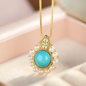 Nový Silver Intarzované a Tyrkysové pearl šperky set Čínskom štýle retro šarm pozlátené svetlo luxusné, pôvabné ženské výročie darček
