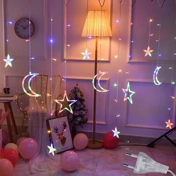 3,5 M 220V LED Moon Star Lampa Vianočné Romantický Garland String Svetlá Víla Opony Svetlo pre Dovolenku Svadobné Party Dekorácie