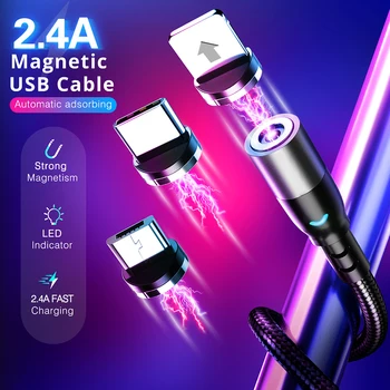 Magnetické Nabíjací Kábel Micro USB Typu C, Rýchle Nabíjanie Pre iPhone 11 XR Samsung S10 LED Svetlo, 2M Nabíjačku Mobilného Telefónu Dlhý Drôt