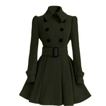 Móda nový kabát zimný double-breasted dlhým rukávom stredne dlhý vlnené kabát, bundu ženy farbou Slim jeseň kabát top AS938