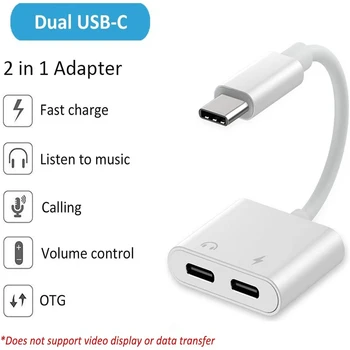 USB C Rozdeľovač Audio A Nabíjanie 2-v-1 kábel USB Typu C konektor pre Slúchadlá A Nabíjačku Adaptér Podporu Rýchle Nabíjanie Vysoko Kvalitných Materiálov