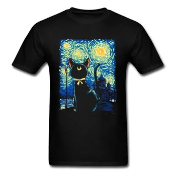 Moonlight Tshirts Slávny Art Design T Shirt Mužov Black Cat T-shirt Vytlačené Na Oblečenie Letné Otec Deň Dar Top Oblečenie Bavlna