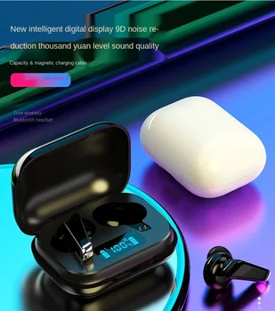 Bezdrôtový Bluetooth Headset s Prenosné Plnenie Box Digitálny Displej, Slúchadlá Nepremokavé Zníženie Hluku Stereo Slúchadlá