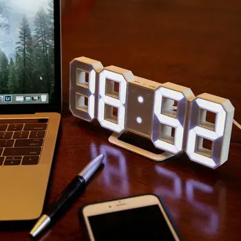 8 Tvarované 3D Digitálne Stolové Hodiny Nástenné Hodiny LED Nočného Času USB Domáce Dekorácie Obývacie Steny Hodiny Biele Svetlo