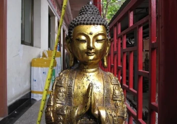 Zberateľskú bronz S2767 Tibete Budhizmus Ľudovej Pozlátený Bronz Šakjamúni Tathagátu Amitabha, Buddha Socha Kráľa