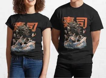 Čierna Sushi Dragon Populárne T-Shirt Crewneck Bavlna Tees Zábavné Tees Bavlna Topy Bežné Krátke Rukáv Top