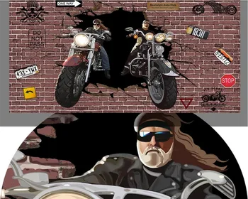 Vlastné foto nástennú maľbu, tapety 3d motocyklový jazdec prerazí tehlovej steny ručne maľované znaky ktv pozadí na stenu