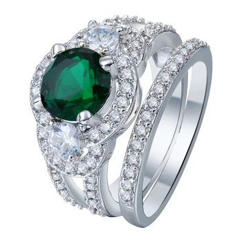 Romantický luxus sľub Prstene sady modrý zelený zirkón ženy, šperky princezná micro spevnené cz zirkón krúžok