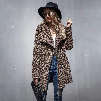 Dámske Jesenné Bundy 2020 Nadrozmerné Umelú Kožušinu Leopard Tlač Kabát Oblečenie Ženskej Módy Teplé Bundy pre Ženy vrchné oblečenie