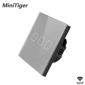 Minitiger Smart Home 1/2/3 Gang 1 spôsob Bezdrôtového WiFi Normy EÚ Dotykový Spínač Wall Light Switch,Biela Luxusné Krištáľové Sklo