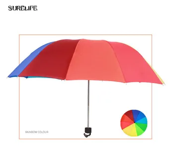 Veľké rainbow tri-skladanie dažďu a UV ochranu dáždnik pre ženy a mužov, 10 rebier vetru, vysoká kvalita
