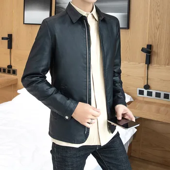 2021 mužov jeseň klope nový kožená bunda, mládež tenký, moderné a pekný PU kožené sako